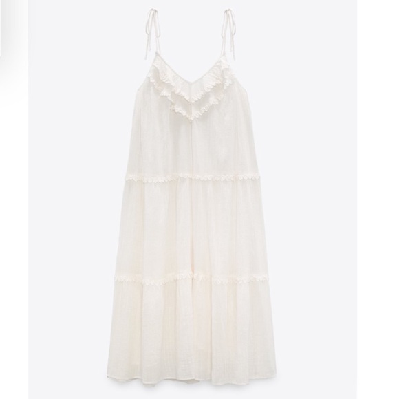 Zara Dresses Zara White Midi Dress With Ruffles 57109 Xs Poshmark